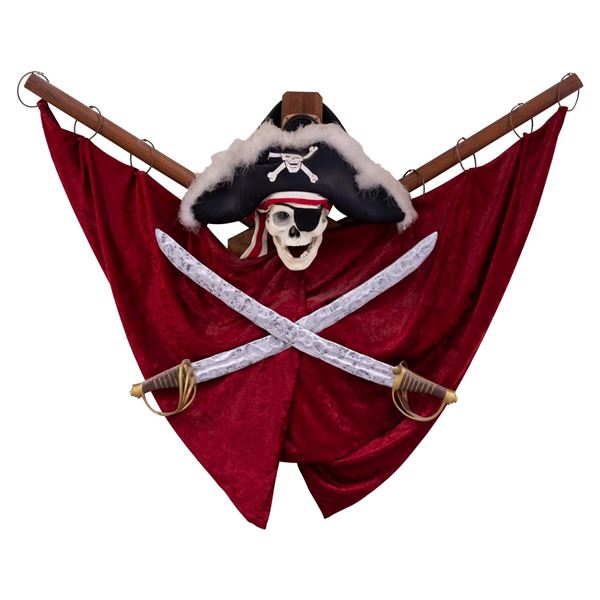 A Pirates of the Caribbean Jolly Roger Plaque Replica.