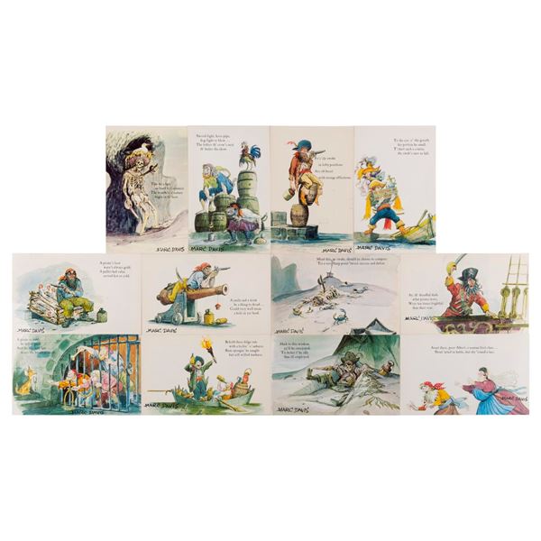 A Complete Set of Signed Marc Davis Pirates of the Caribbean Postcards.