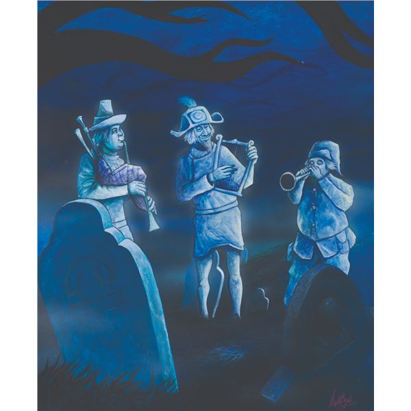 An Original Haunted Mansion Graveyard Band Painting.