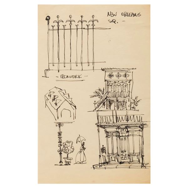An Original New Orleans Square Concept Drawing by Bill Martin.