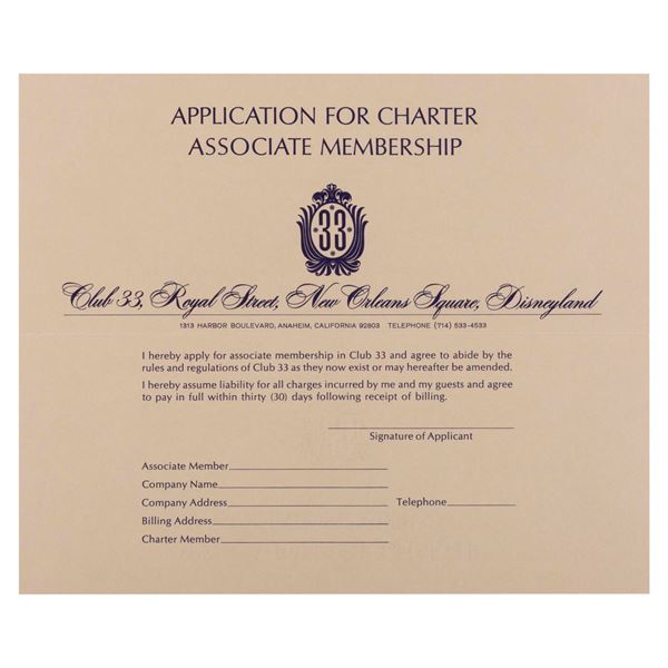A Rare Early Club 33 Charter Associate Member Application.