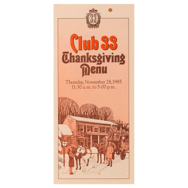 A Rare 1985 Club 33 Thanksgiving Menu.