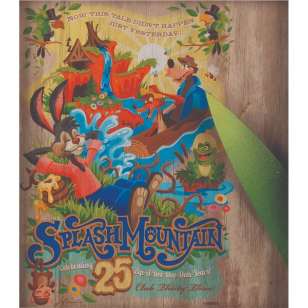A Club 33 Splash Mountain 25th Anniversary Print and Leaf Prop.