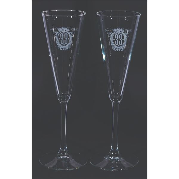 A Pair of Club 33 Valentine's Day Champagne Flutes.