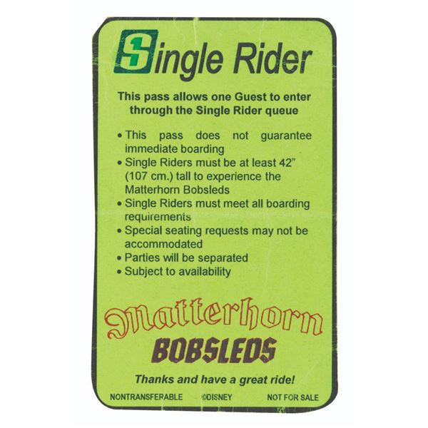 A Mattherhorn Bobsleds Single Rider Pass.