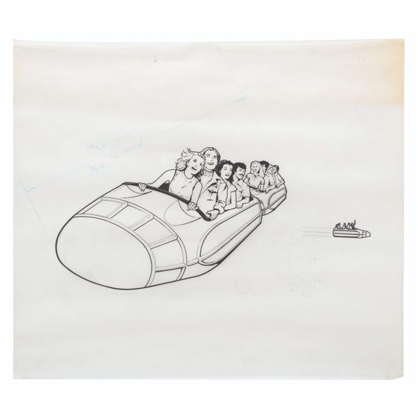 An Original Space Mountain Print Ad Layout Drawing.