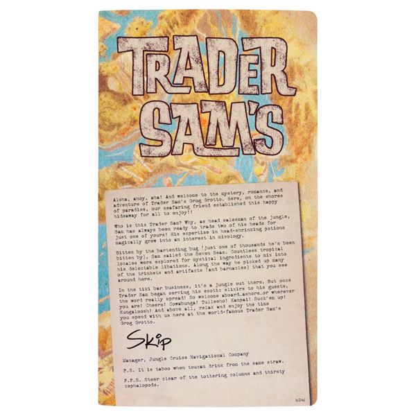 A Trader Sam's Grog Grotto Menu.