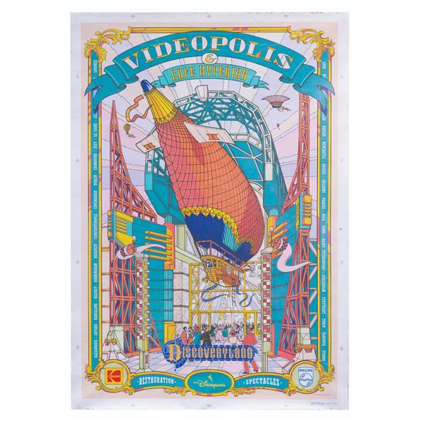 A Euro Disneyland Videopolis & Cafe Hyperion Attraction Poster.