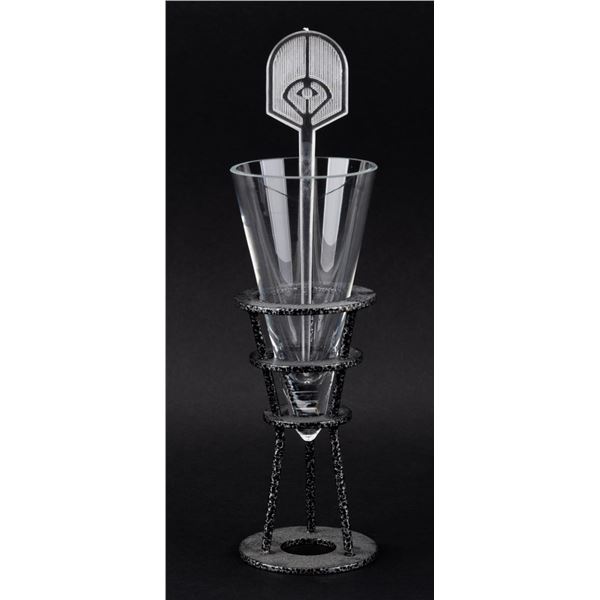 A Quark's Shot Glass, Holder, and Swizzle Stick.
