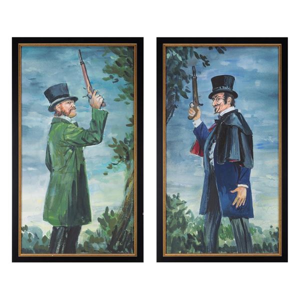A Pair of Haunted Mansion Dueling Portraits Concept Prints.