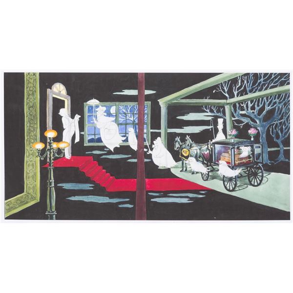 A Huge Haunted Mansion Hearse Arrival Concept Art Print.