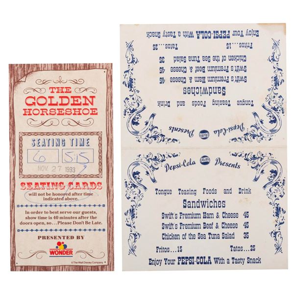 A Golden Horseshoe Seating Card and Menu.