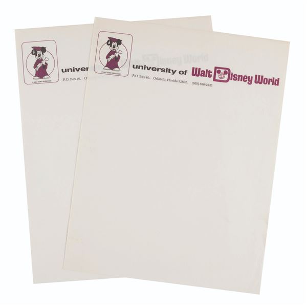 A Pair of University of Walt Disney World Letterhead Sheets.