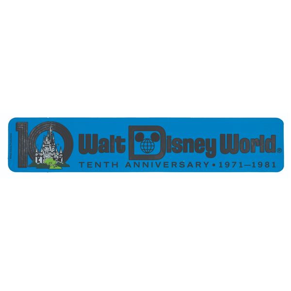 A Walt Disney World 10th Anniversary Bumper Sticker.