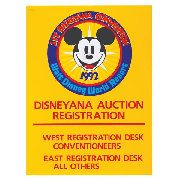 A 1st Disneyana Convention Auction Registration Sign.
