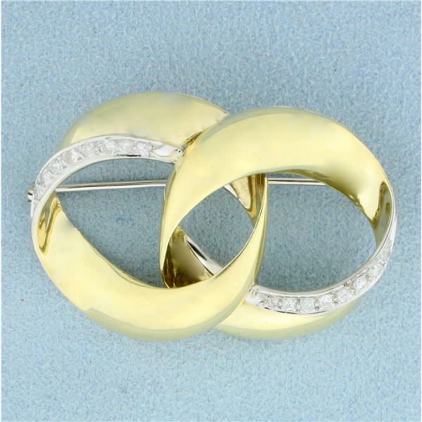 Vintage Diamond Double Circle Pin in 14K Yellow Gold