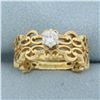 Image 1 : Unique Diamond Cut Out Design Engagement Ring in 18K Yellow Gold