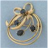Image 1 : Vintage Sapphire Bow Design Brooch in 14K Yellow Gold