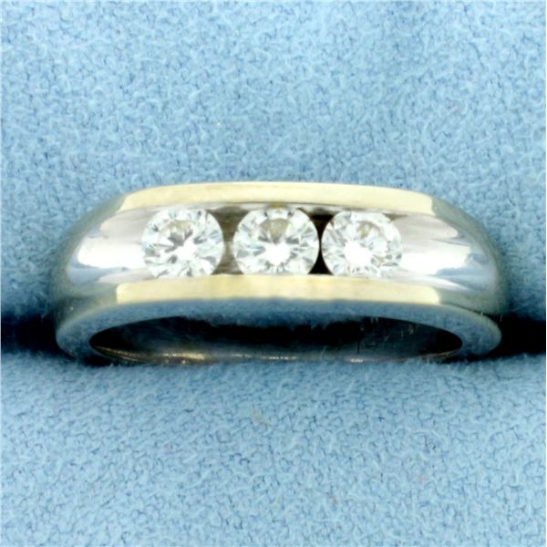 Three Stone Diamond Wedding or Anniversary Band Ring in 14k White Gold