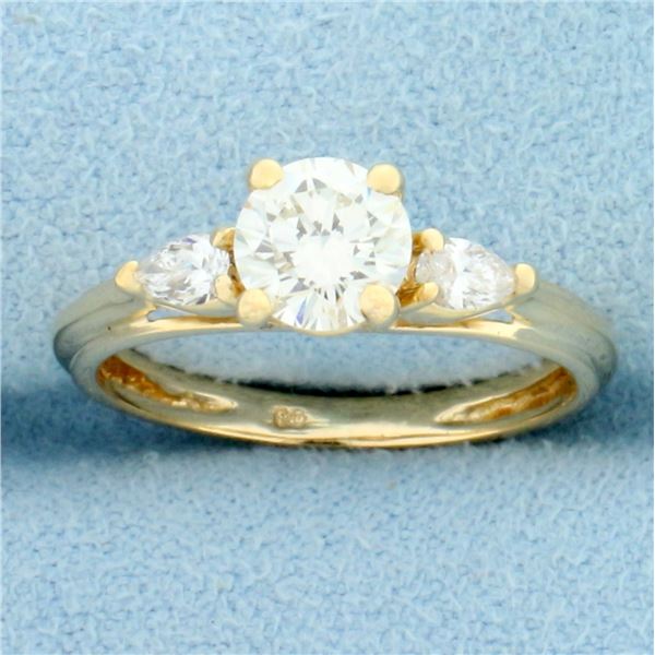 Round and Pear Diamond Engagement Ring in 14k Yellow Gold