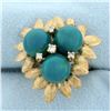 Image 1 : Jade And Diamond Flower Ring In 14k Yellow Gold
