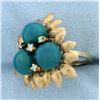 Image 2 : Jade And Diamond Flower Ring In 14k Yellow Gold