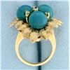 Image 3 : Jade And Diamond Flower Ring In 14k Yellow Gold