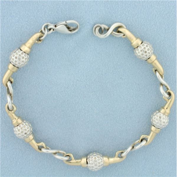 Golf Ball Link Bracelet in 14K Yellow Gold and Sterling Silver