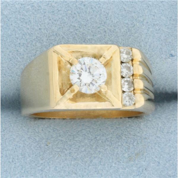 Mens Vintage Diamond Statement Ring in 14k Yellow Gold