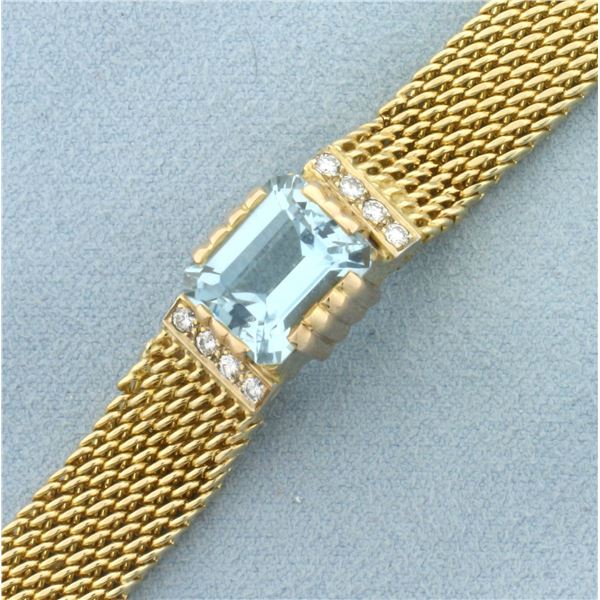 Vintage Aquamarine and Diamond Statement Bracelet in 14k Yellow and Rose Gold