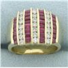 Image 1 : Diamond and Ruby Channel Set Statement Ring in 14k Yellow Gold