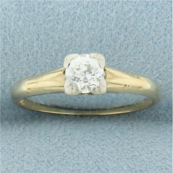 Vintage Old European Cut Diamond Solitaire Engagement Ring in 14k Yellow Gold