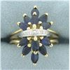 Image 1 : Sapphire and Diamond Spray Design Ring in 14k Yellow Gold