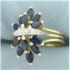 Image 2 : Sapphire and Diamond Spray Design Ring in 14k Yellow Gold