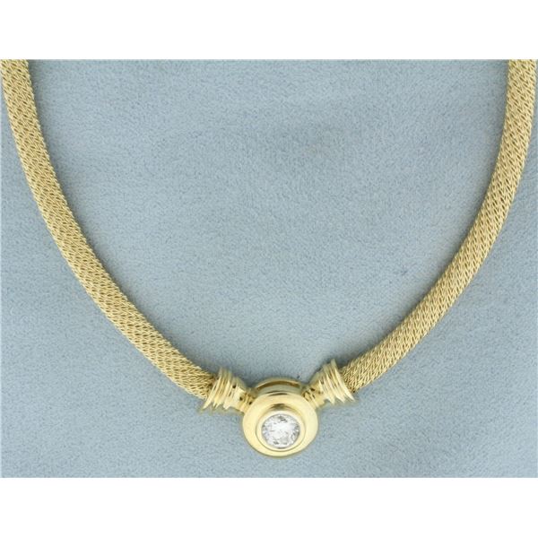 Italian Diamond Solitaire Necklace in 14k Yellow Gold