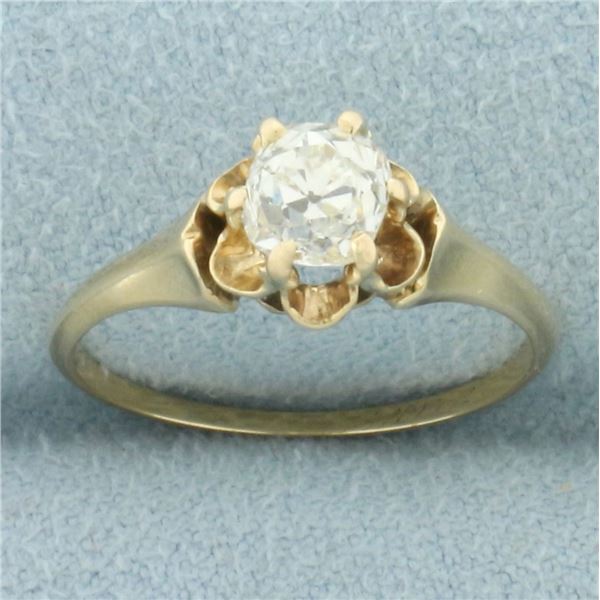 Antique 3/4ct Old Mine Cut Diamond Solitaire Engagement Ring in 14k Yellow Gold