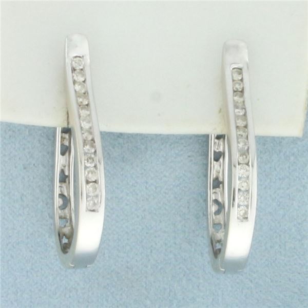 Reversible Diamond Sun Moon Stars Hoop Earrings in 14k White Gold