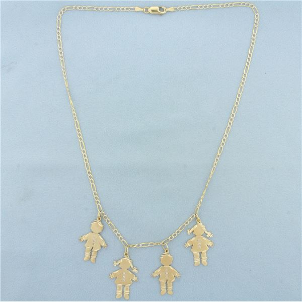 Diamond Children or Grandchildren Charm Necklace in 14k Yellow Gold