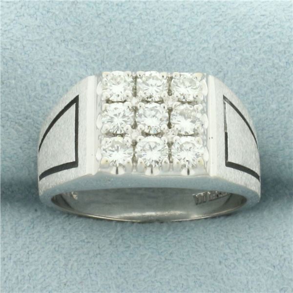 Mens Satin Finish Diamond Ring in 14k White Gold