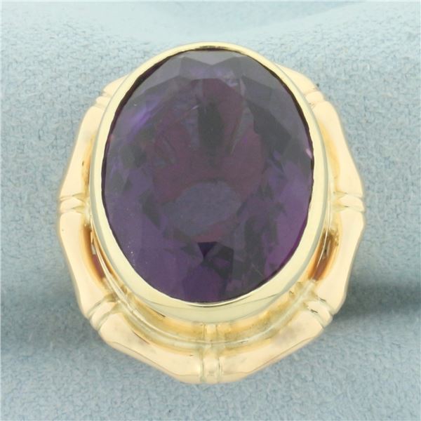 Amethyst Bamboo Design Statement Ring in 14k Yellow Gold