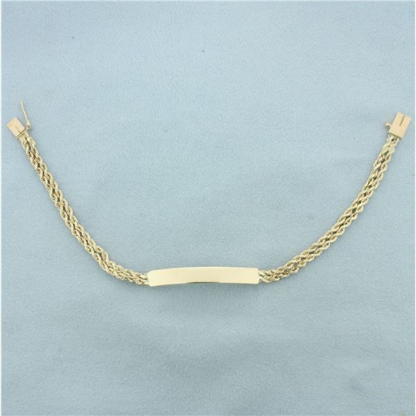 ID Nameplate Rope Bracelet in 14k Yellow Gold