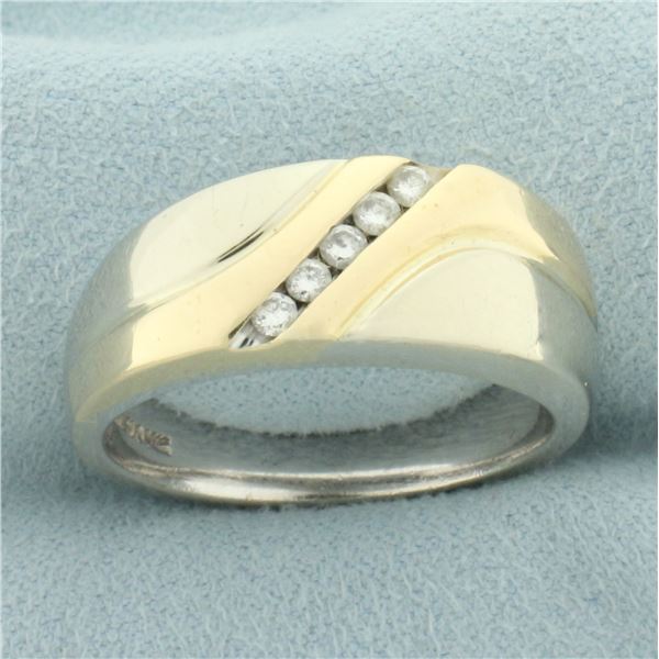 Mens Diagonal Set Diamond Two Tone Wedding Band Ring in 14k White and Yellow Gold