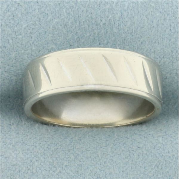 Diagonal Diamond Cut Wedding Band Ring in 14k White Gold