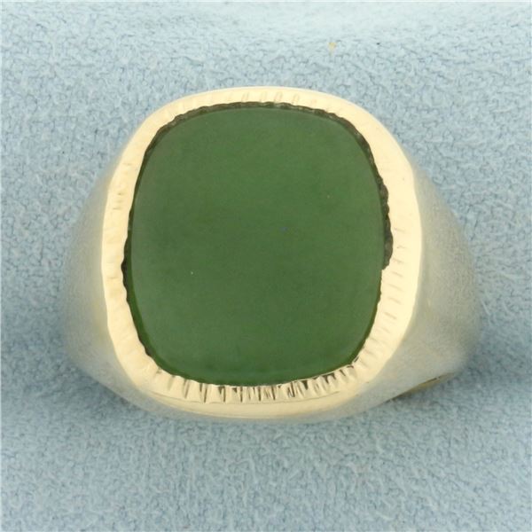 Mens Bezel Set Jade Ring in 10k Yellow Gold