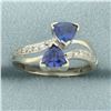 Image 1 : Sapphire and Diamond Bypass Ring in 10k White Gold