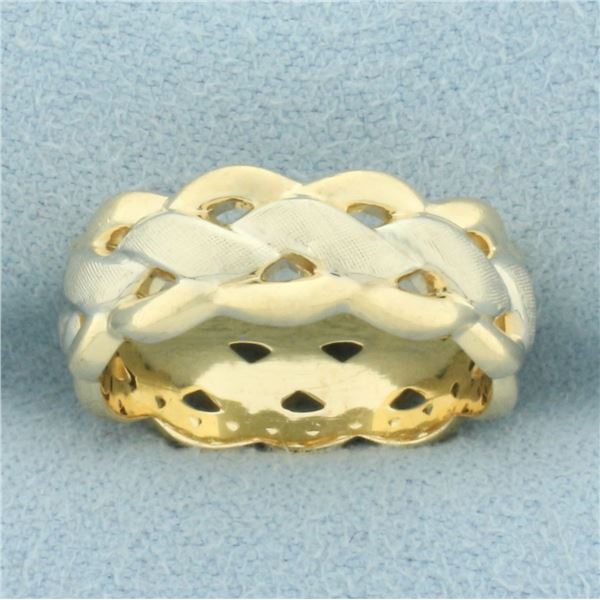 Braided Woven Design Band Ring in 14k Yellow and White Gold