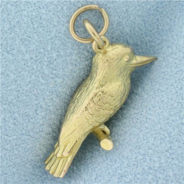 3D Kookaburra Bird Charm in 14k Yellow Gold