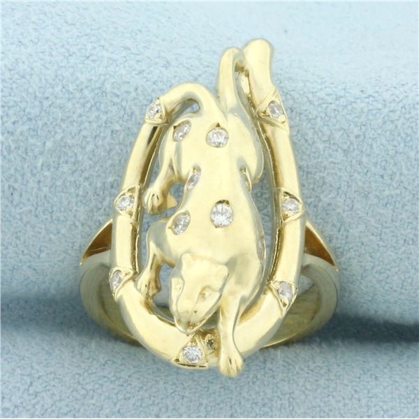 Custom Designed Cougar or Jaguar Ring in 14k Yellow Gold