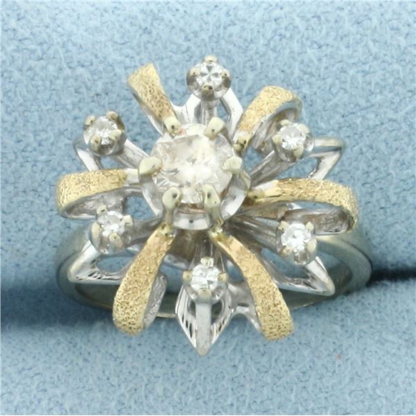 Vintage Diamond Target Ring in 14k White and Yellow Gold