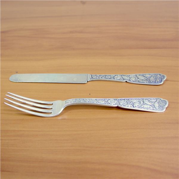 Antique Wood and Hughes Sterling Silver Fork and Knife Set